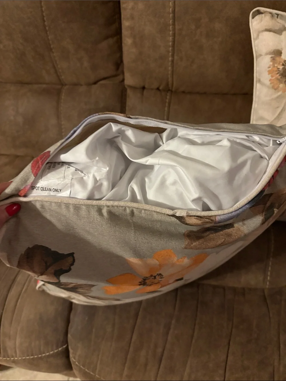 Floral Botanical Accent Pillow in Cream and Orange